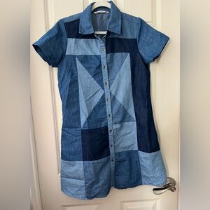 Women’s Given Kale short sleeve blue patchwork mini dress boho hippie size S